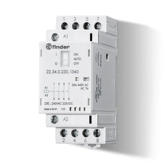 Contactor modular 12VCA/CD 2NA+1NC AgSn02 25A 250/440VCA IP20
