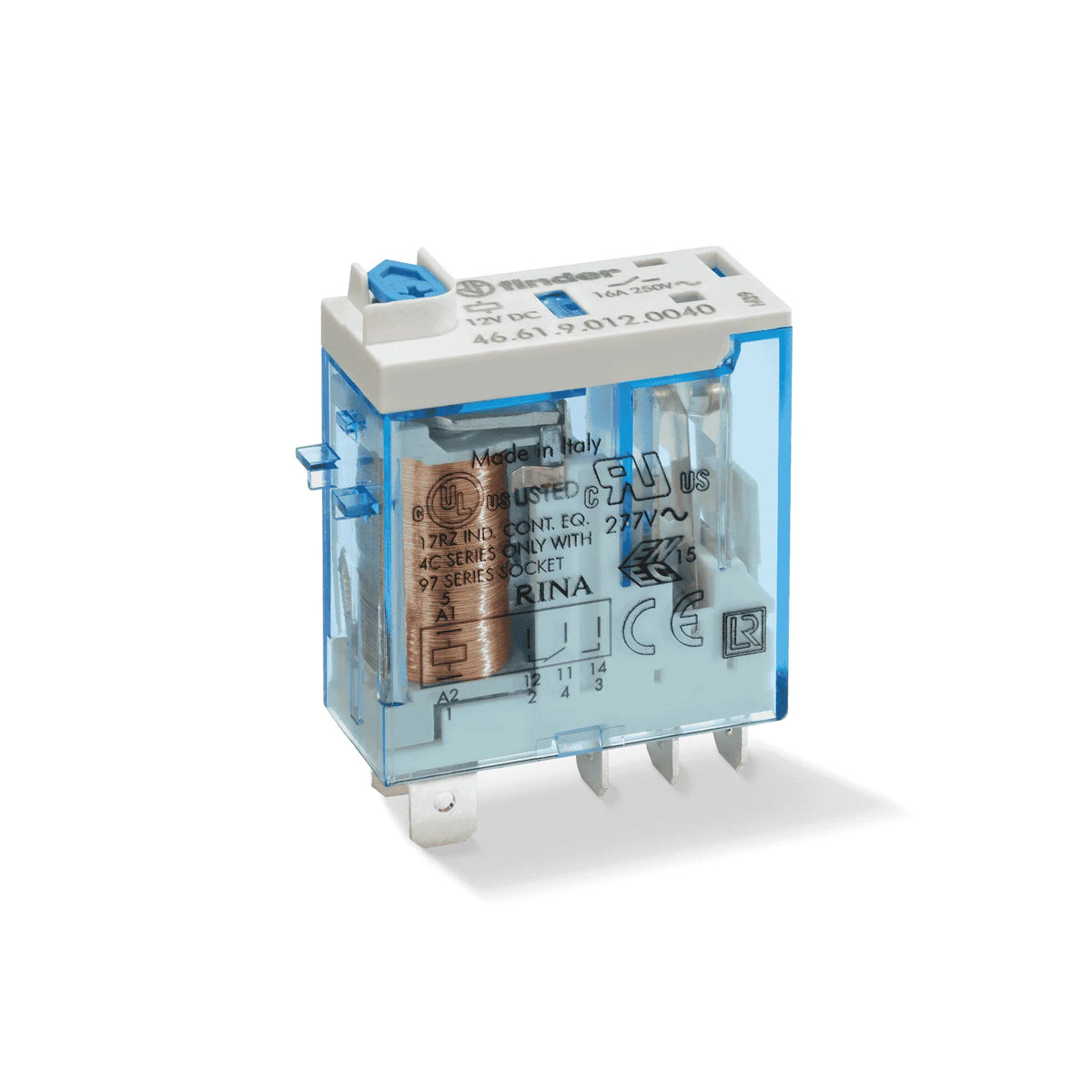 Relevador tipo industrial 5 pines 125VCD 1CO 1NA1NC AgNi 16A 250V