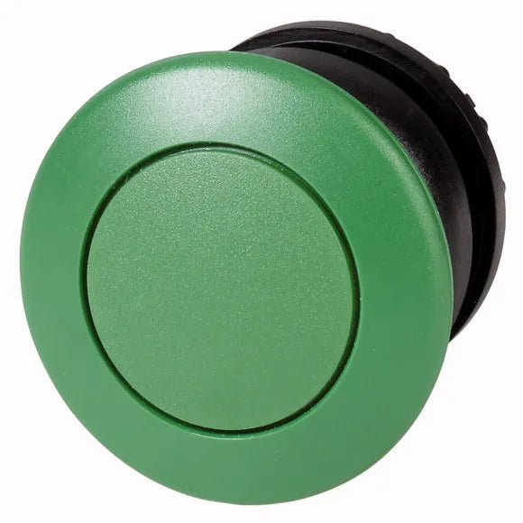 M22S-DP-G Botón Hongo Bisel negro 22mm Momentáneo Placa/Verde Cabezal/Verde