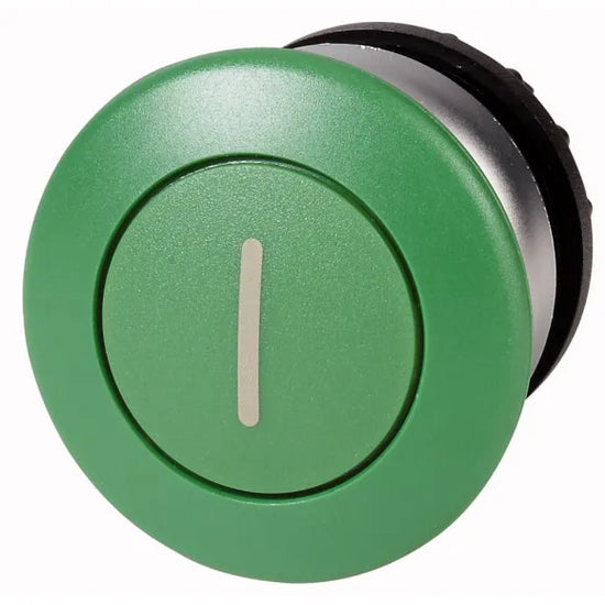 M22-DP-G-X1 Botón Hongo B/plata 22mm Momentáneo -I- Placa/Verde Cabezal/Verde