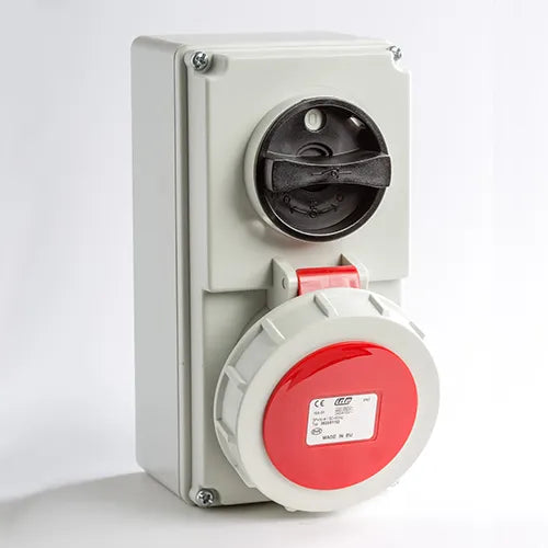 Base mural enclavamiento 16A 3P+N+T 220/400VCA 6h Rojo IP66-IP67