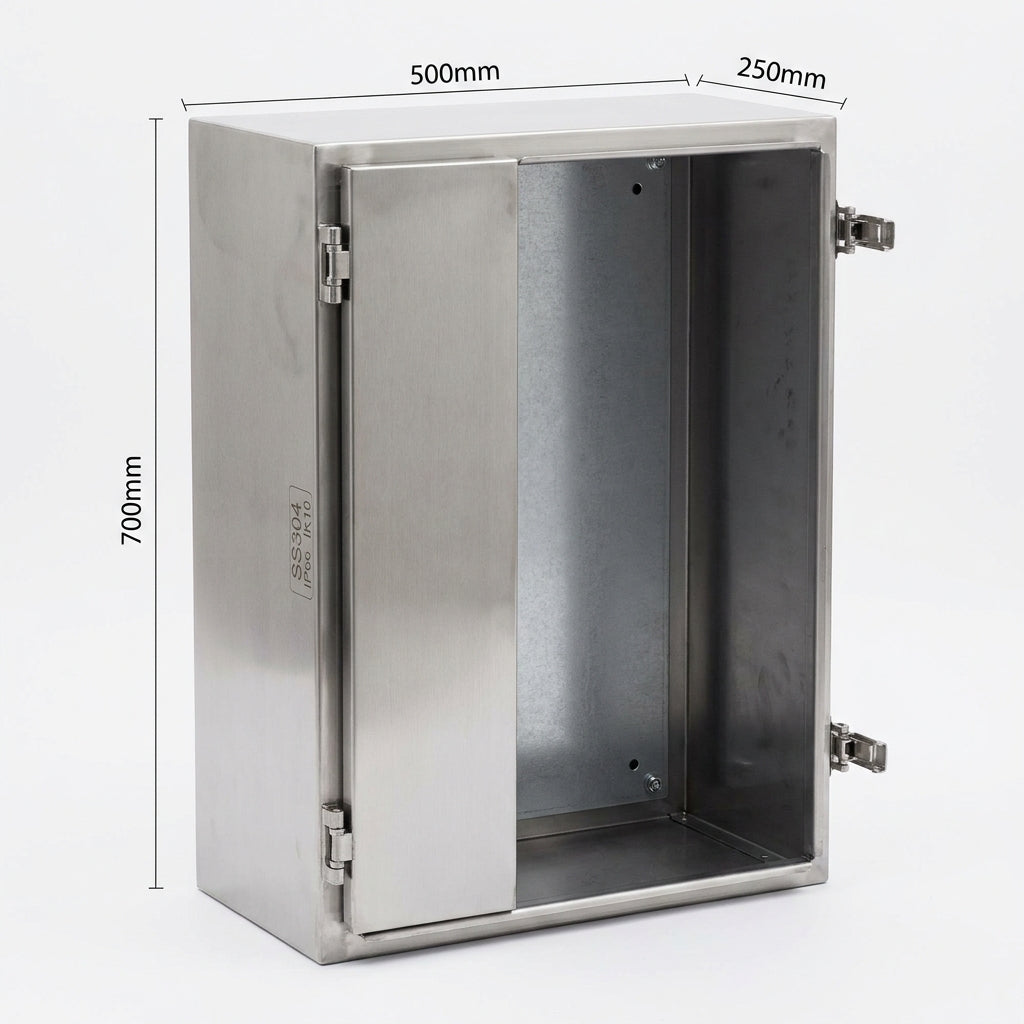 Gabinete c/platina de montaje 700mmHX500mmWX250mmD Acero inox. SS304 IP66, IK10