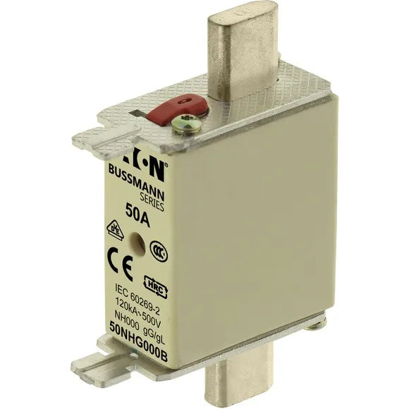 NH HRC Fusible cuadrado Clase gG/gL DIN 000 50A 500VCA 120kA Doble indicación