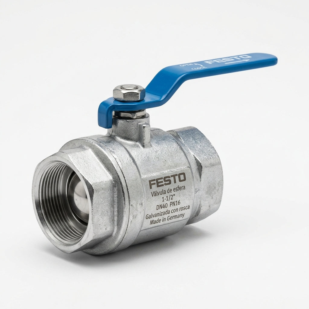 FESTO Válvula de esfera 1-1/2", Galvanizada con rosca