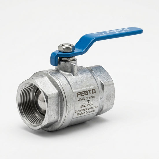 FESTO Válvula de esfera 1-1/2", Galvanizada con rosca