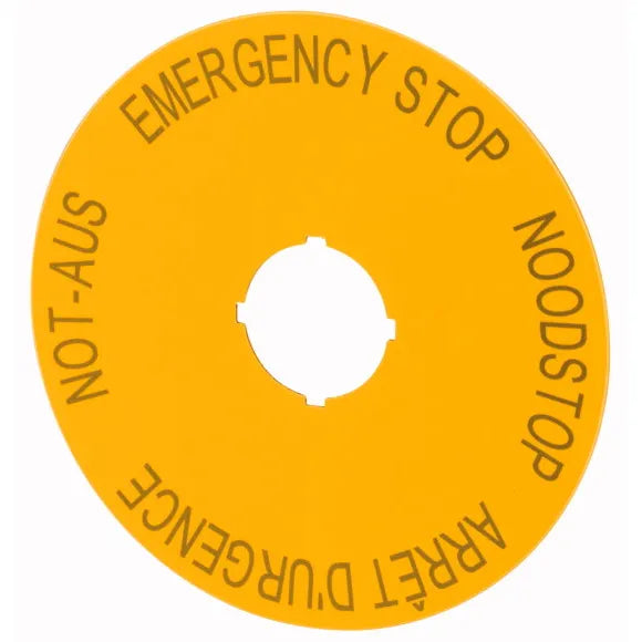 M22-XAK3 Etiqueta circular 90mm “Paro De Mergencia” 4 idiomas (DE, EN, NL, FR)