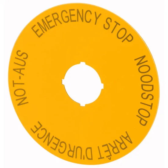 M22-XAK3 Etiqueta circular 90mm “Paro De Mergencia” 4 idiomas (DE, EN, NL, FR)