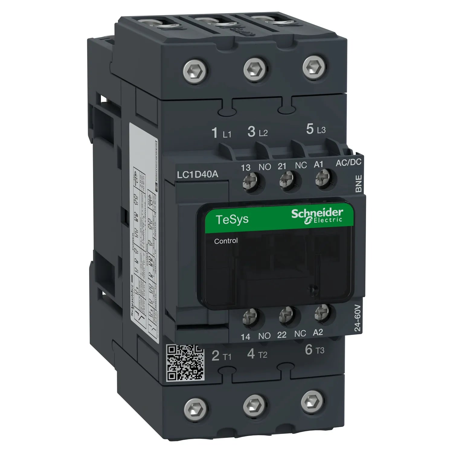 TeSys D Contactor de 3Polos 3NA 40A Bobina 24-60VAC/DC 50/60Hz 1NA+1NC