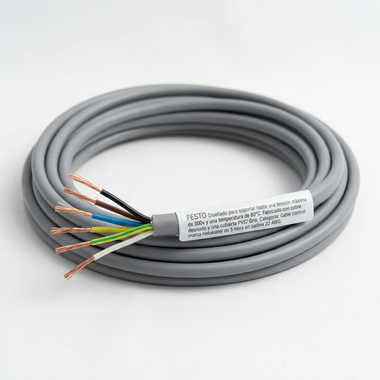 FESTO Diseñado para soportar hasta una tensión máxima de 300v y una temperatura de 80°C. Fabricado con cobre desnudo y una cubierta PVC/ Gris.