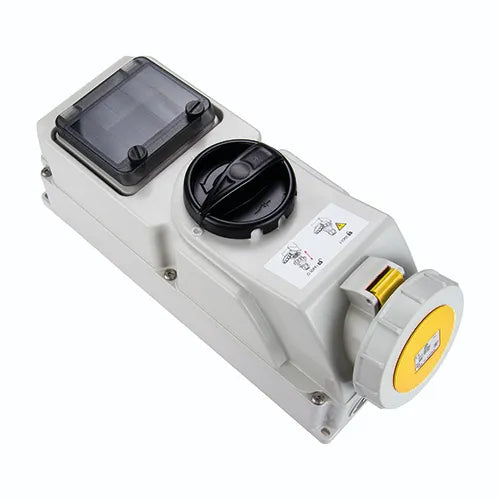 Base mural enclavamiento rail DIN 32A 2P+T 120VCA 4h Amarillo IP66-IP67