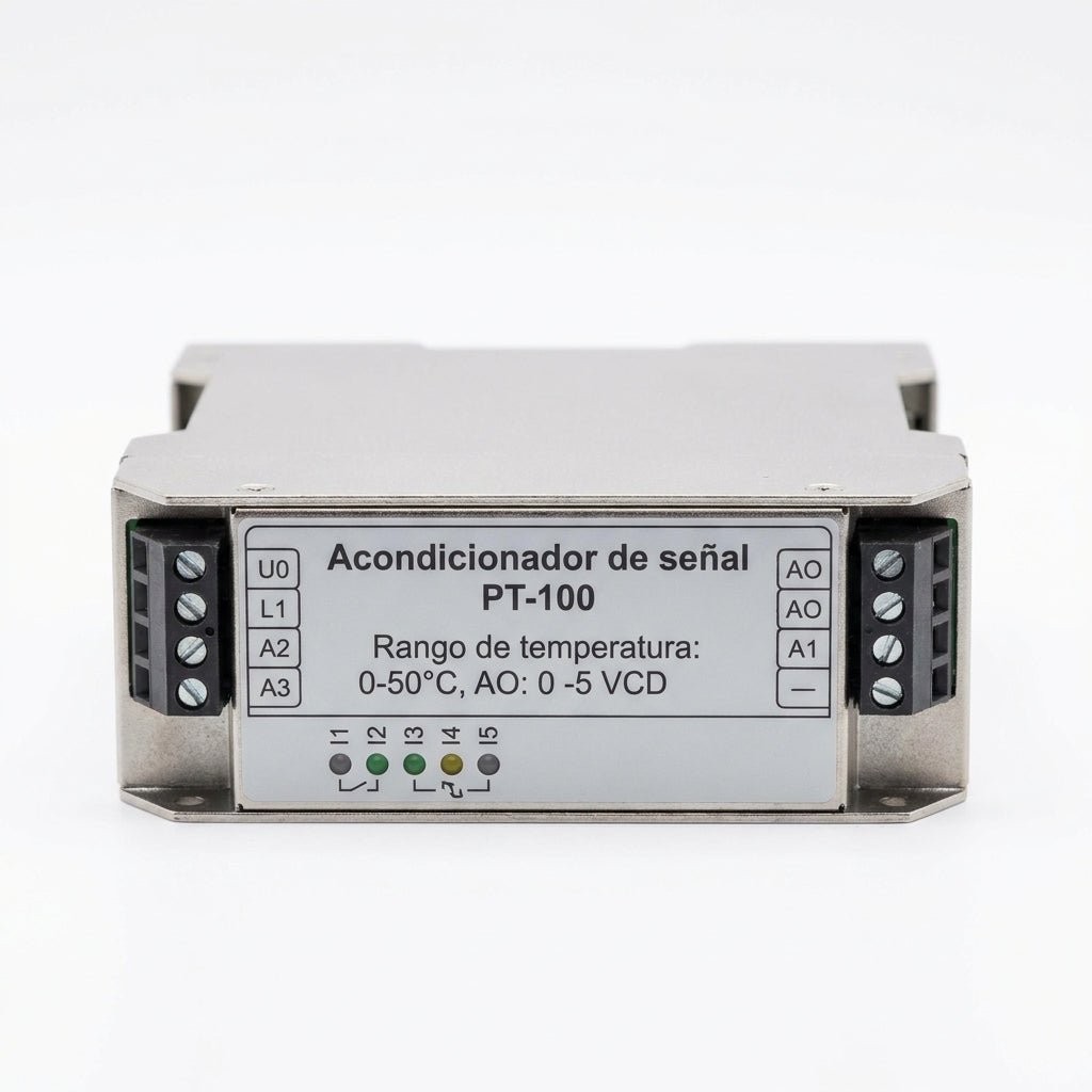 Acondicionador de señal PT-100 c/rango de temperatura de 0-50°C, AO 0 -5 VCD