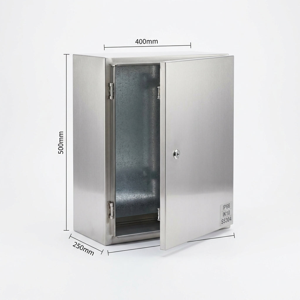 Gabinete c/platina de montaje 500mmHX400mmWX250mmD Acero inox. SS304 IP66, IK10