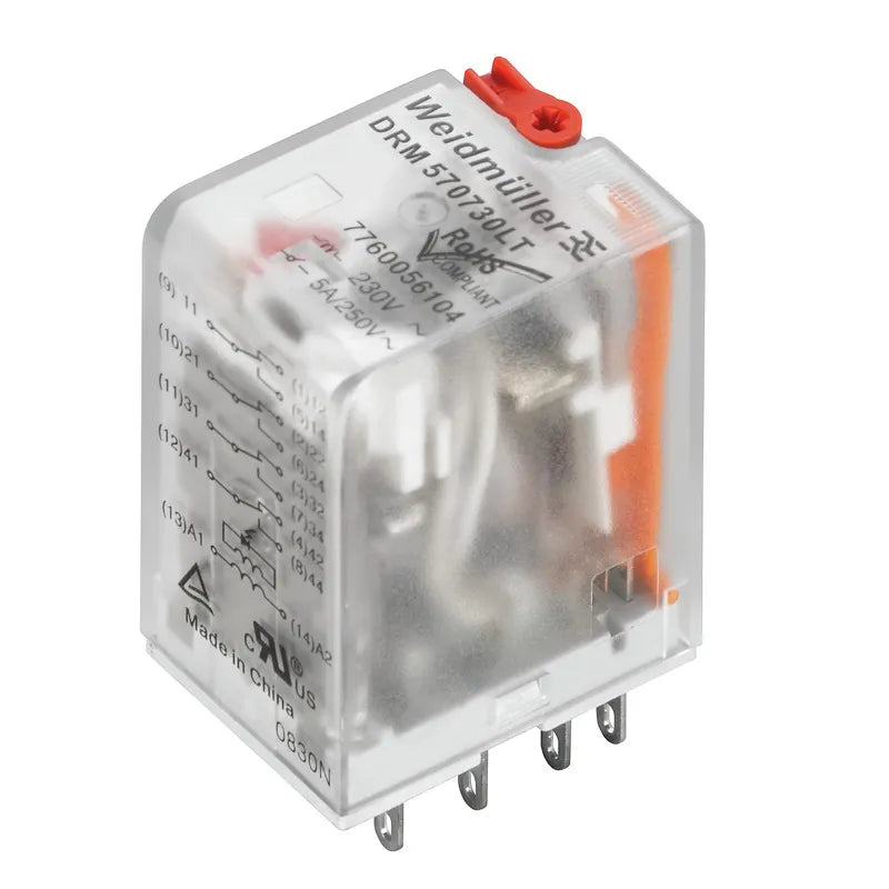 DRM270730LT Relevador 8 pines 230VAC 2CO 2NA2NC AgNi 10A 250V Con LED + TB