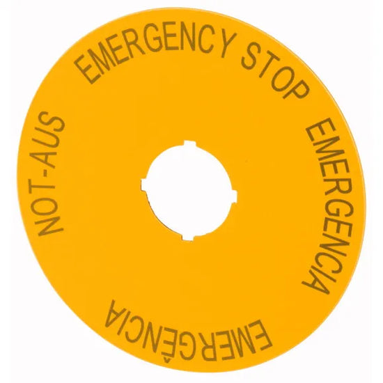 M22-XAK2 Etiqueta circular 90mm “Paro De Mergencia” 4 idiomas (DE, EN, ES, PT)