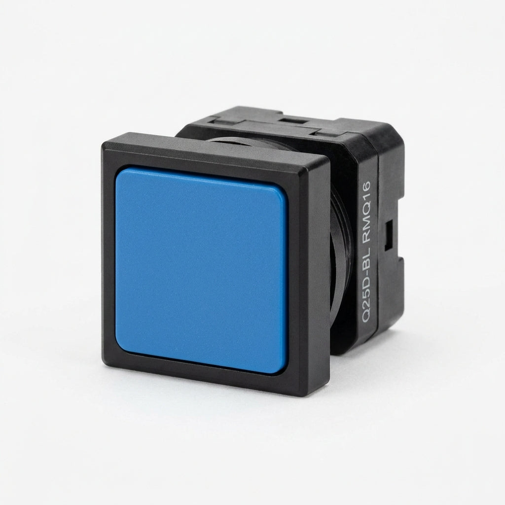 Q25D-BL RMQ16 Botón cuadrado 25X25mm Plano B/negro 16mm Momentáneo Azul