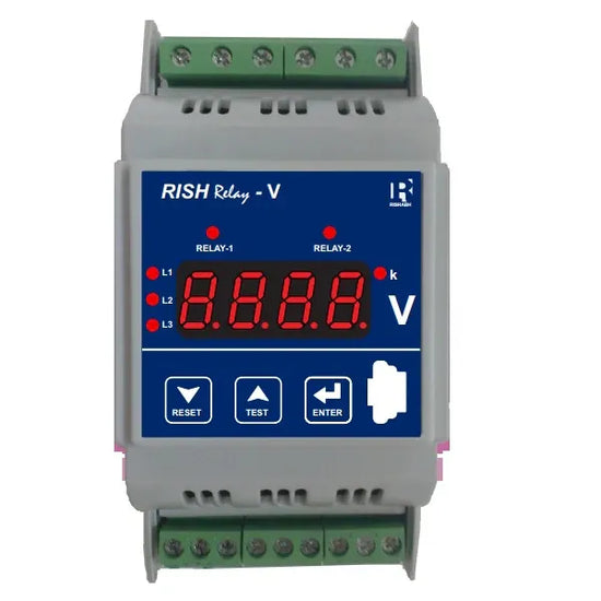 Relevador falla de fase trifásico 5A 600VAC montaje riel DIN IP50 frontal
