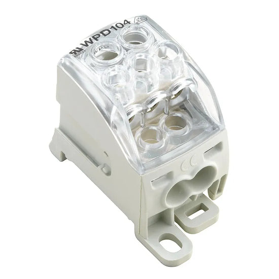 WPD 104 Bloque de distribución 1 polo 1×25+1x16mm² 2×16+3x10mm² 164A 1000VCA Gri